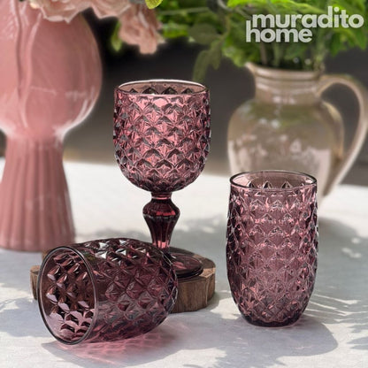 Muraditohome Neytiri Plum Glassware Collection | Premium Vintage Embossed Purple Glass