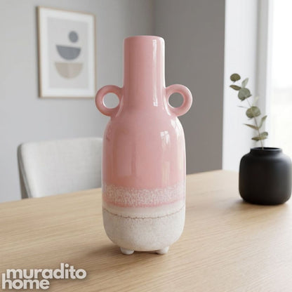 Muraditohome Aesthetic Ombre Ceramic Vase | Modern Boho Two-Handled Flower Vase Home Decor 4x9 inch