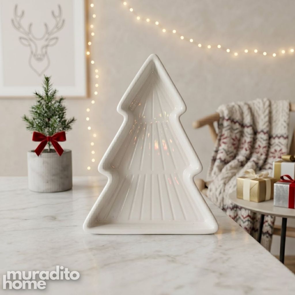 Muraditohome Aesthetic Ceramic Christmas Tree Trinket Dish 6x8.5 inches