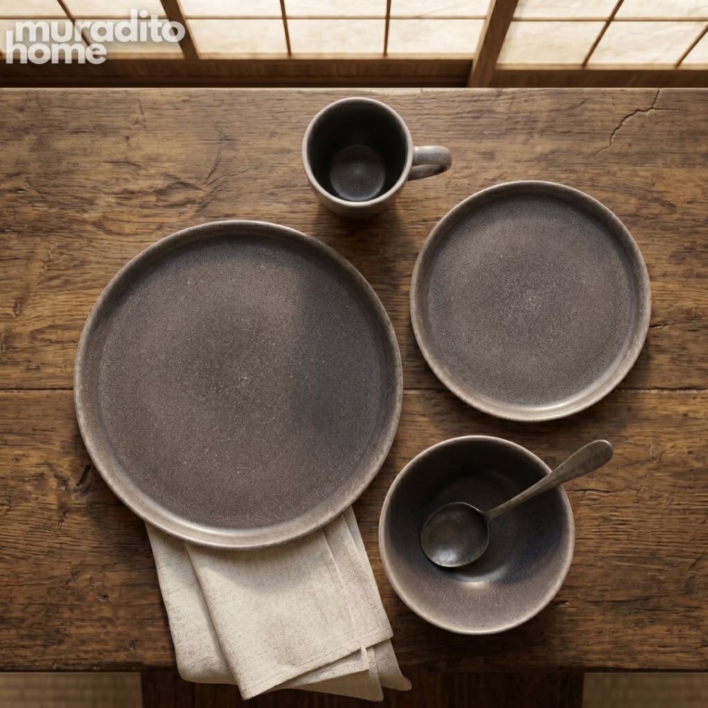 Muraditohome Premium Dark Grey Stoneware Dinnerware Collection