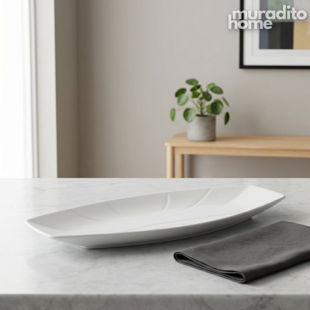 Muraditohome Premium Pure White Ceramic Oval & Wide Oval Serving Platter Elegant Dish Plate