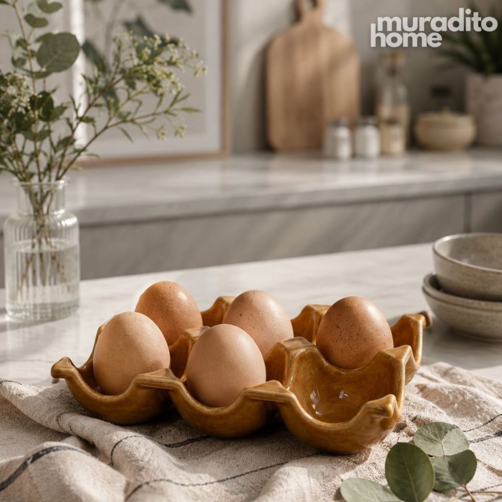 Muraditohome Aesthetic Ceramic 6-Slot Egg Holder Tray 4x6 in