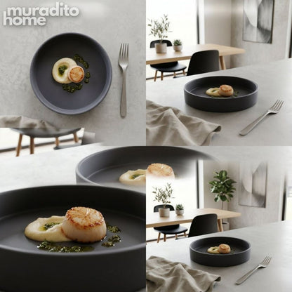 Muraditohome Sumi Matte Stoneware Deep Plate 7.5x1.5 in