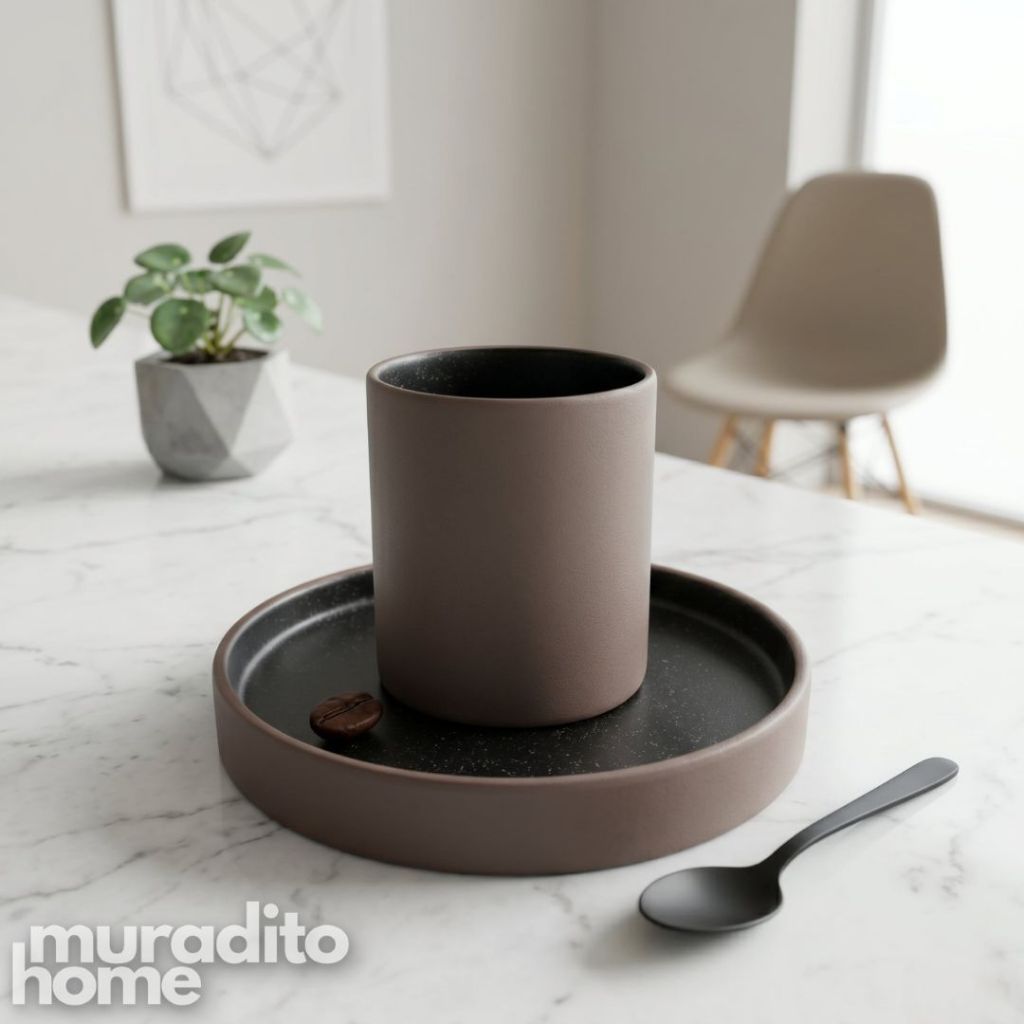 Muraditohome Asami and Kazumi Handless Matte Porcelain Cup and Saucer Set