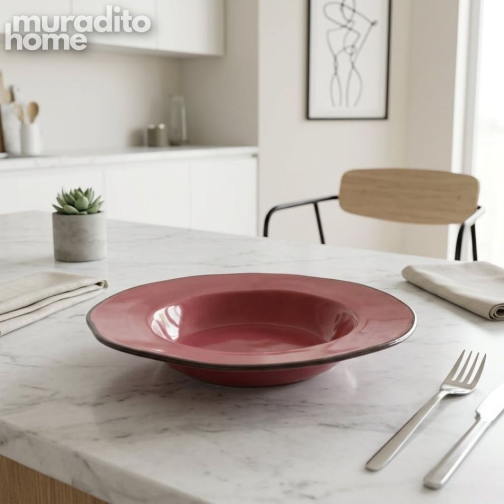 Muraditohome Bodir Premium Stoneware Pasta Plate with Wide Rim 8.5 inch