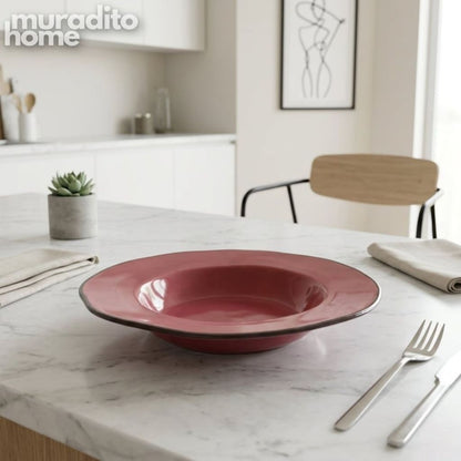 Muraditohome Bodir Premium Stoneware Pasta Plate with Wide Rim 8.5 inch
