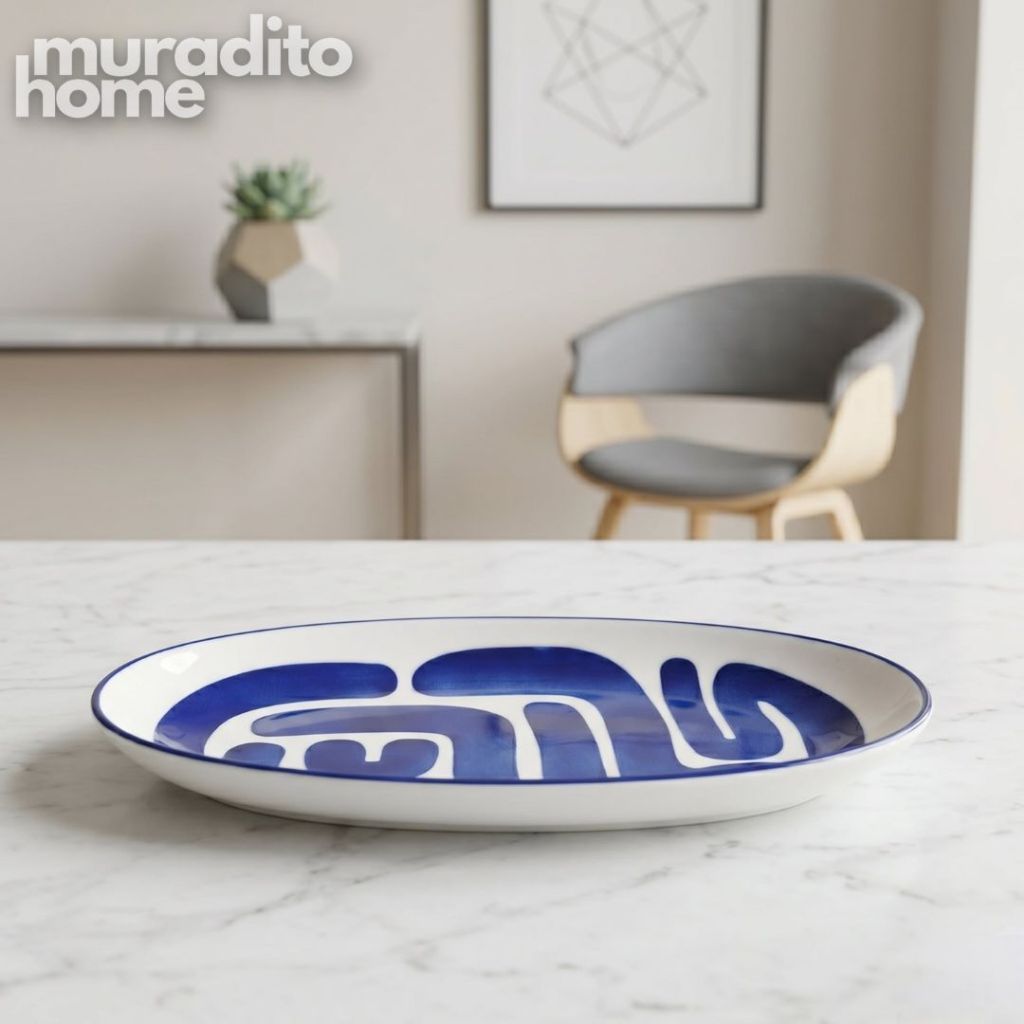 Muraditohome Boudoir Ceramic Deco Kitchenware Vibrant Abstract Cups, Serving Bowl & Oval Platter