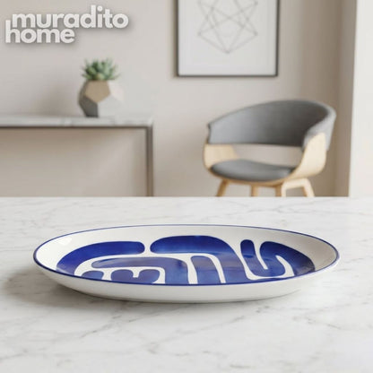 Muraditohome Boudoir Ceramic Deco Kitchenware Vibrant Abstract Cups, Serving Bowl & Oval Platter