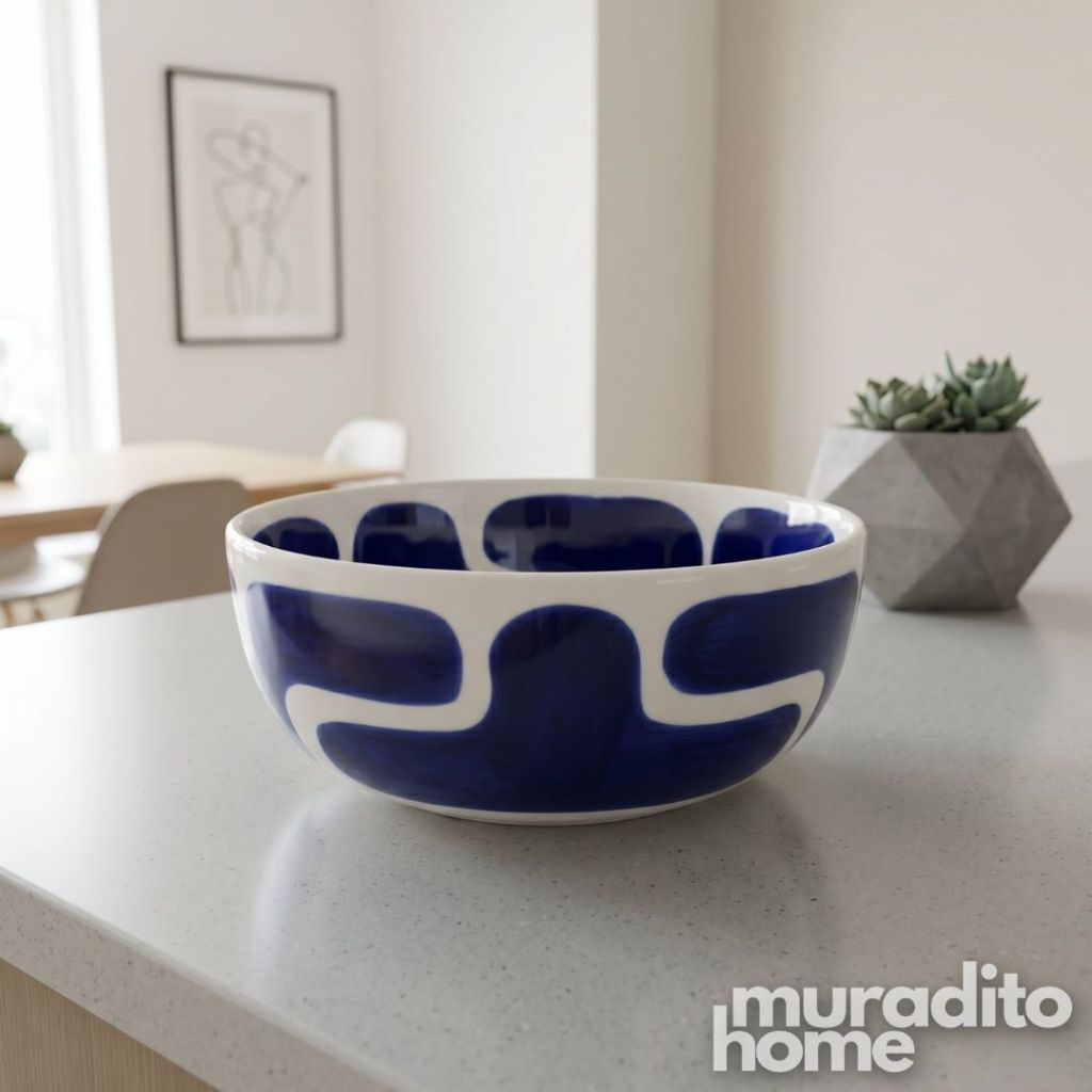 Muraditohome Boudoir Ceramic Deco Kitchenware Vibrant Abstract Cups, Serving Bowl & Oval Platter