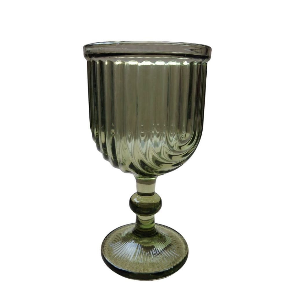 Muraditohome Kayina Retro Green Glassware Collection | Premium Vintage Ribbed Art Deco Glass