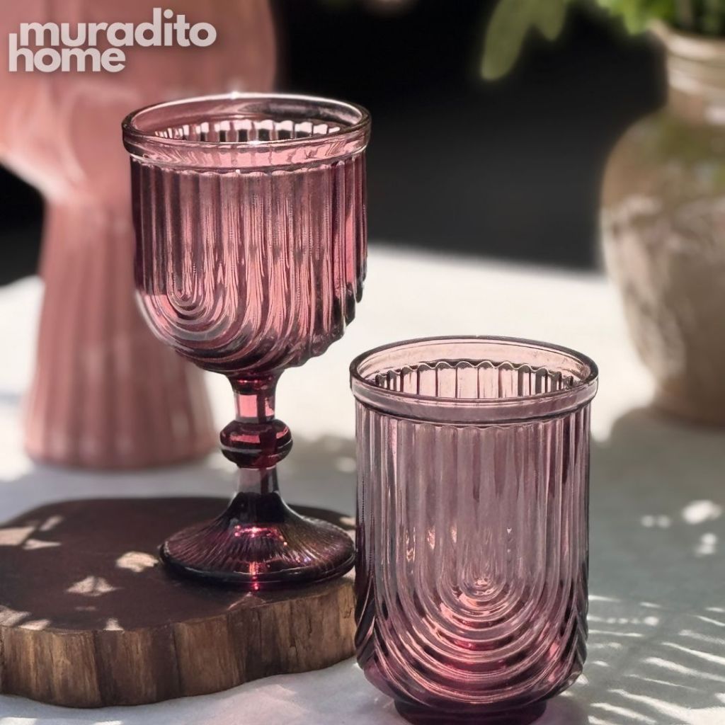 Muraditohome Kayina Plum Glassware Collection | Premium Vintage Ribbed Art Deco Purple Glass