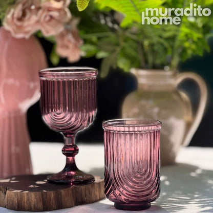 Muraditohome Kayina Plum Glassware Collection | Premium Vintage Ribbed Art Deco Purple Glass