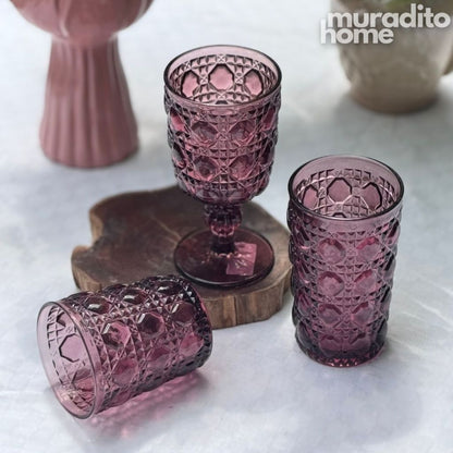 Muraditohome Zurina Plum Glassware Collection | Premium Vintage Jewel Geometric Purple Glass