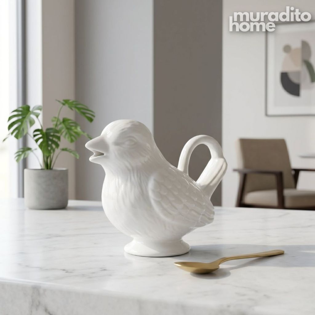 Muraditohome Aesthetic Animal-Shaped Ceramic Creamer | Cute White Mini Milk Pitcher & Syrup Jug