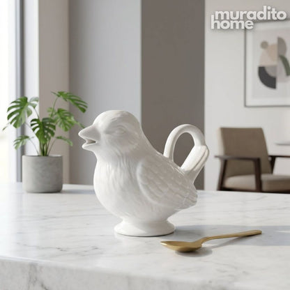 Muraditohome Aesthetic Animal-Shaped Ceramic Creamer | Cute White Mini Milk Pitcher & Syrup Jug