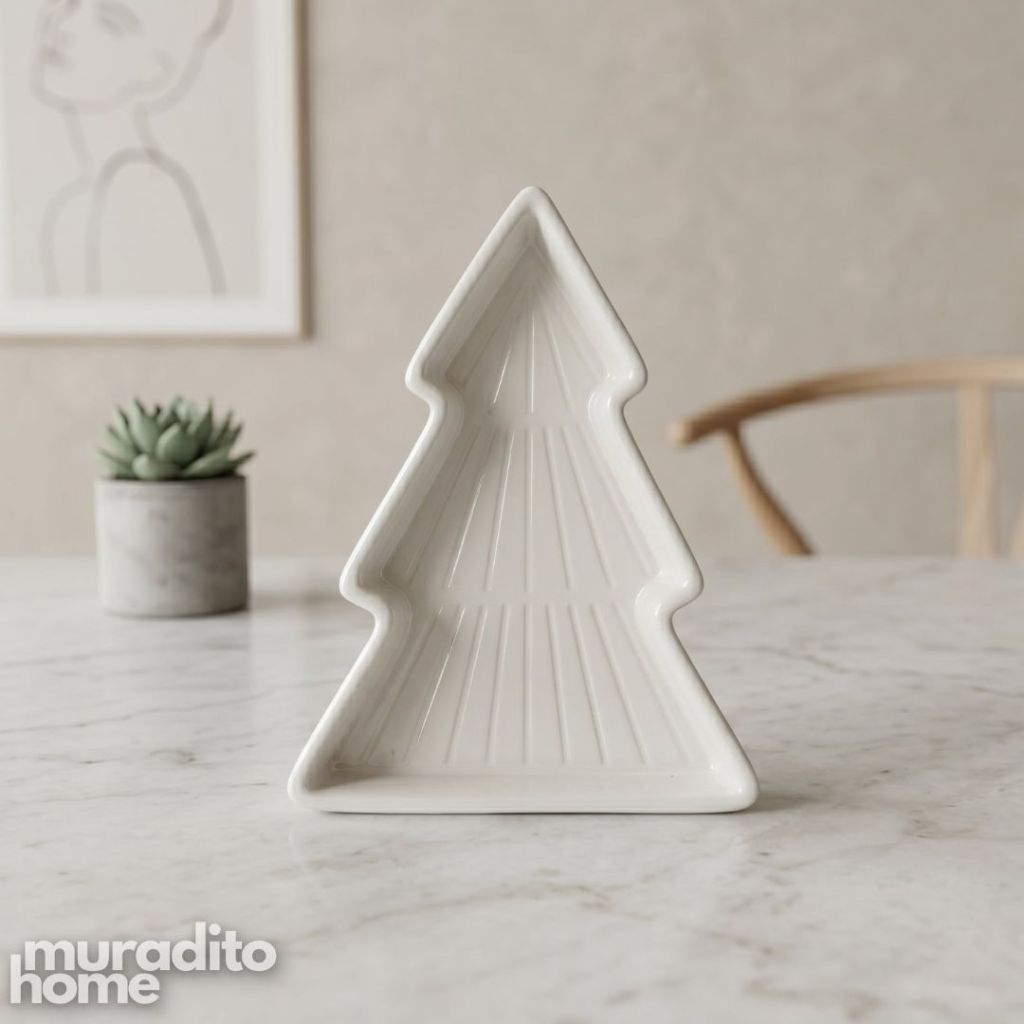 Muraditohome Aesthetic Ceramic Christmas Tree Trinket Dish 6x8.5 inches