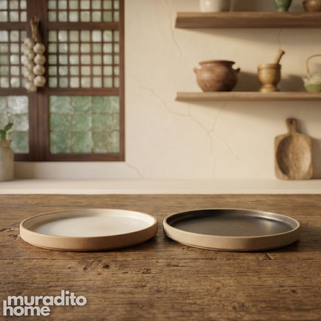 Muraditohome Aesthetic Two-Tone Stoneware Dinner Plate 12x1 inches