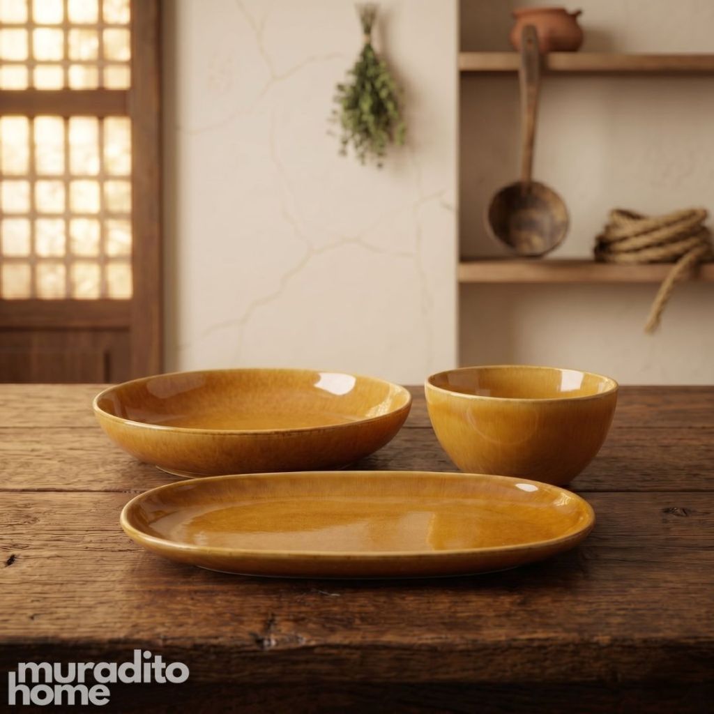 Muraditohome Premium Honey Amber Stoneware Serving Plate Collection