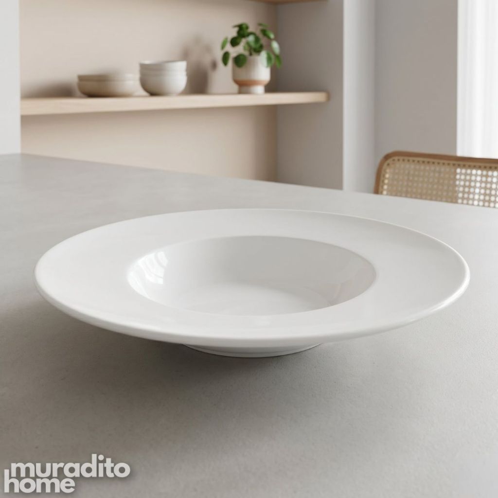 Muraditohome Premium Pure White Ceramic Pasta Plate | Wide Rim Deep Soup & Salad Bowl 10 & 10.25 in
