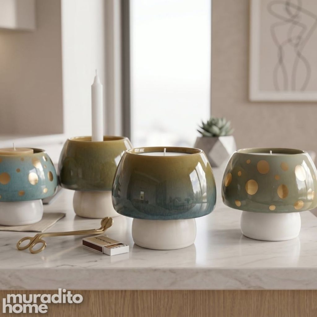 Muraditohome Aesthetic Whimsical Ceramic Candle Stand 3.75x4.5 in