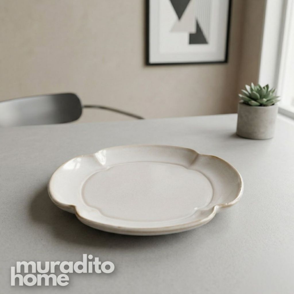 Muraditohome Vida Scalloped Ceramic Bread Plate 6.5 in