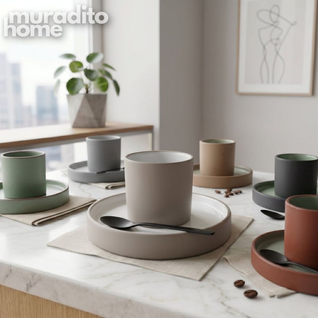 Muraditohome Asami and Kazumi Handless Matte Porcelain Cup and Saucer Set