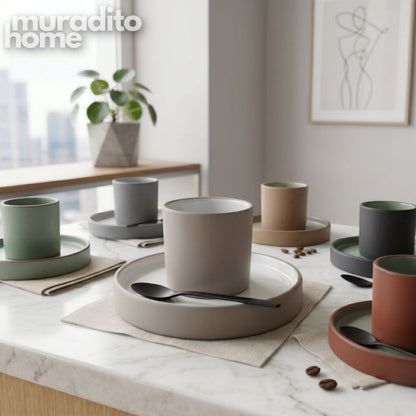 Muraditohome Asami and Kazumi Handless Matte Porcelain Cup and Saucer Set