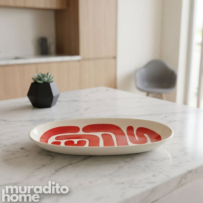 Muraditohome Boudoir Ceramic Deco Kitchenware Vibrant Abstract Cups, Serving Bowl & Oval Platter