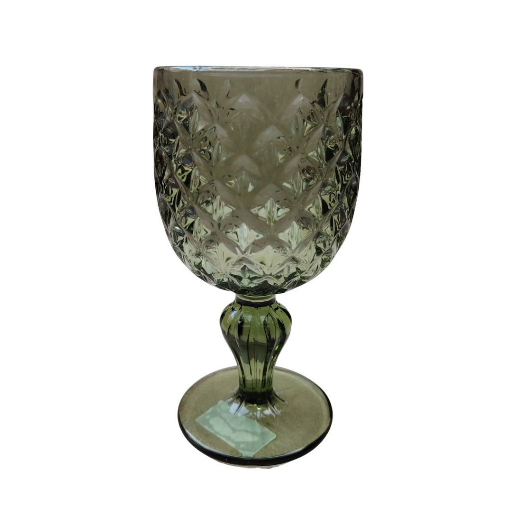 Muraditohome Asami Moss Vintage Glassware | Embossed Green Glass Goblet & Tumblers