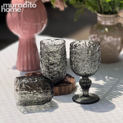 Muraditohome Azula Ash Glassware Collection | Premium Vintage Hammered Smoke Grey Glass