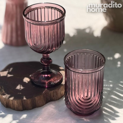 Muraditohome Kayina Plum Glassware Collection | Premium Vintage Ribbed Art Deco Purple Glass