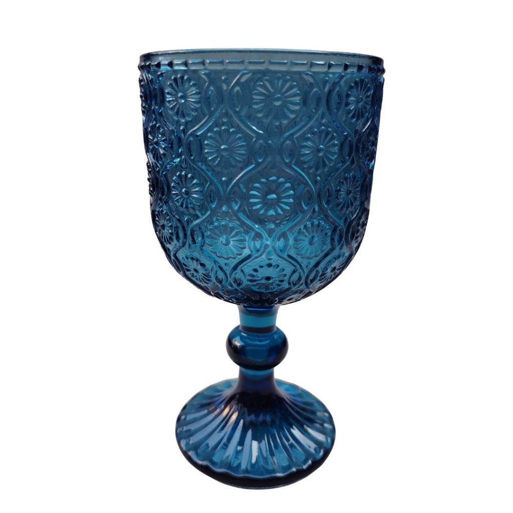 Muraditohome Sokka Blue Glassware Collection | Premium Vintage Floral Medallion Ocean Blue Glass