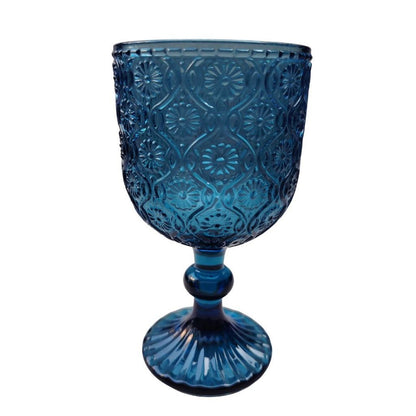 Muraditohome Sokka Blue Glassware Collection | Premium Vintage Floral Medallion Ocean Blue Glass