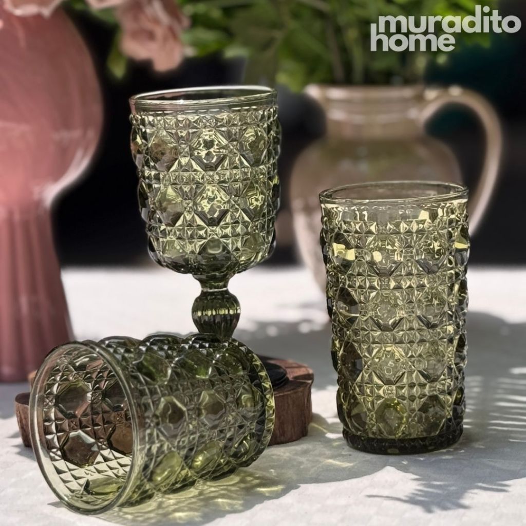 Muraditohome Zolia Clear Glassware Collection | Premium Vintage Wavy Chevron Transparent Glass