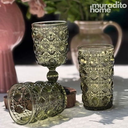 Muraditohome Zolia Clear Glassware Collection | Premium Vintage Wavy Chevron Transparent Glass