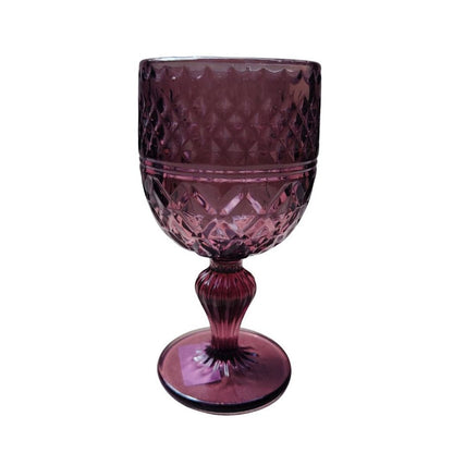 Muraditohome Kuyin Plum Glassware Collection | Premium Vintage Embossed Diamond Purple Glass