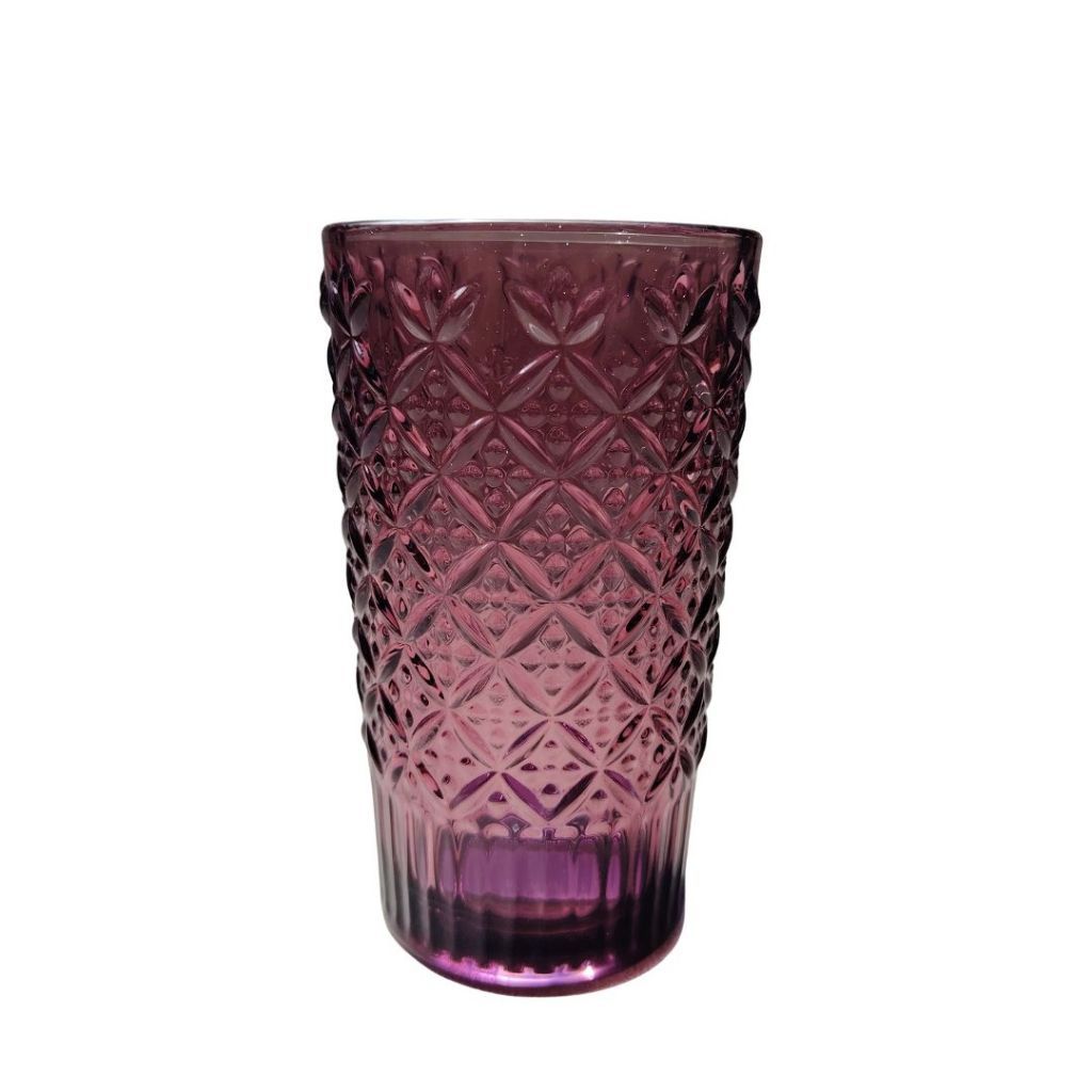 Muraditohome Jinora Plum Glassware Collection | Premium Vintage Embossed Floral Purple Glass