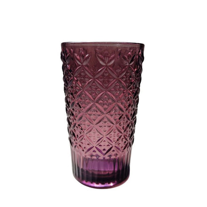 Muraditohome Jinora Plum Glassware Collection | Premium Vintage Embossed Floral Purple Glass