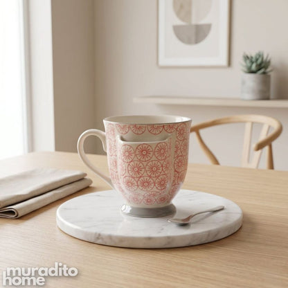 Muraditohome Aesthetic Hand-Stamped Stoneware Mug with Tea Bag Pocket 400ml