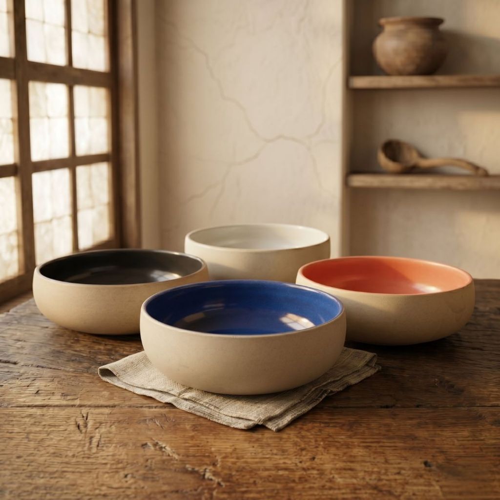 Muraditohome Aesthetic Two-Tone Stoneware Bowl 8x2.25 and 6.5x2.25 inches
