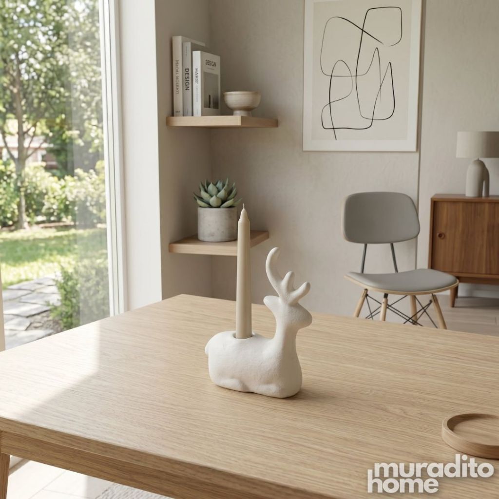 Muraditohome Aesthetic Minimalist Ceramic Deer Candle Holder 2x5.75x4.25 in