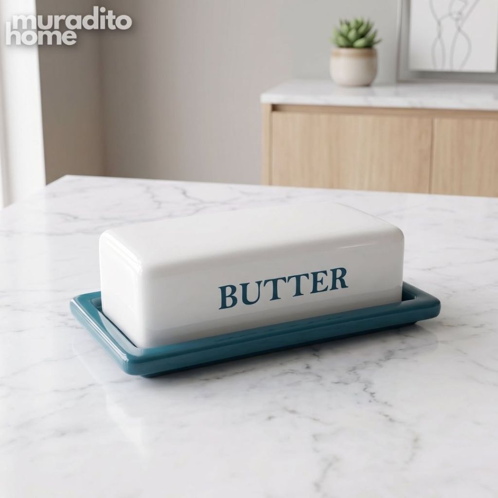 Muraditohome Aesthetic Ceramic Butter Dish with Lid 6x2.75x2 in