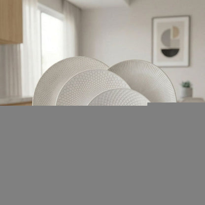 Muraditohome Aesthetic Embossed White Ceramic Dinnerware Collection