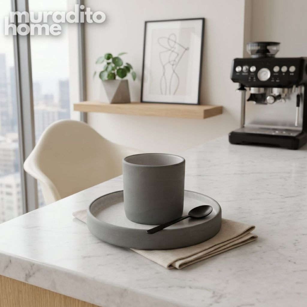 Muraditohome Asami and Kazumi Handless Matte Porcelain Cup and Saucer Set