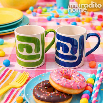 Muraditohome Boudoir Ceramic Deco Kitchenware Vibrant Abstract Cups, Serving Bowl & Oval Platter