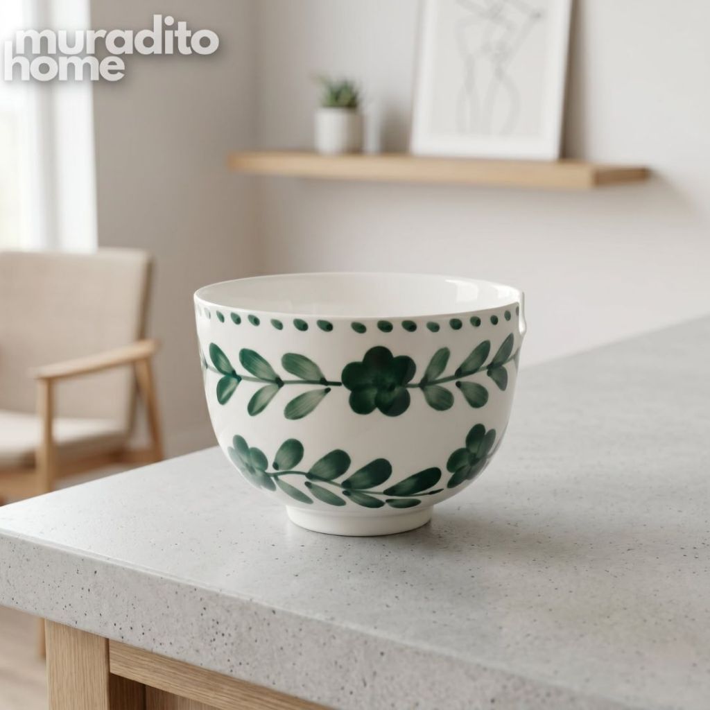 Muraditohome Ceramic Ramen Bowl 5.5x4 inches Deep Noodle & Soup Bowl with Floral Plattern