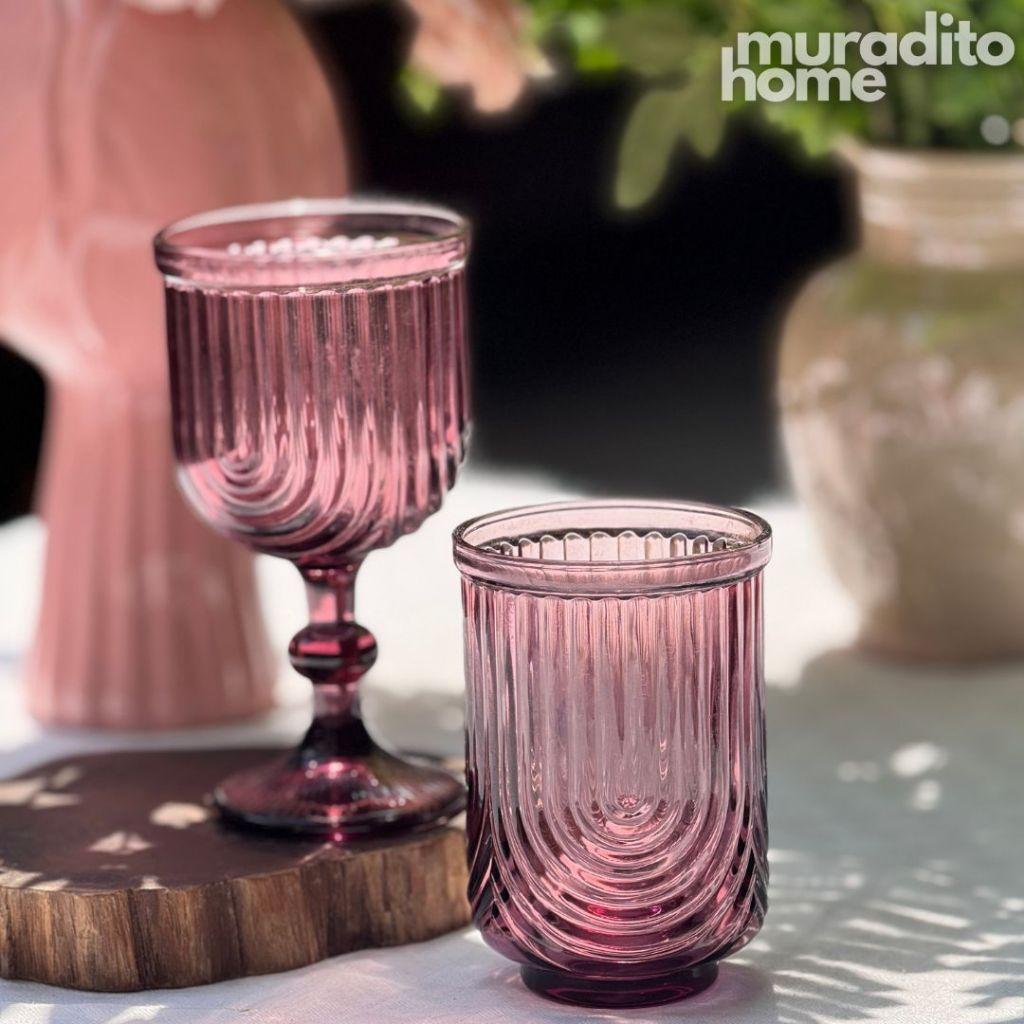 Muraditohome Kayina Plum Glassware Collection | Premium Vintage Ribbed Art Deco Purple Glass