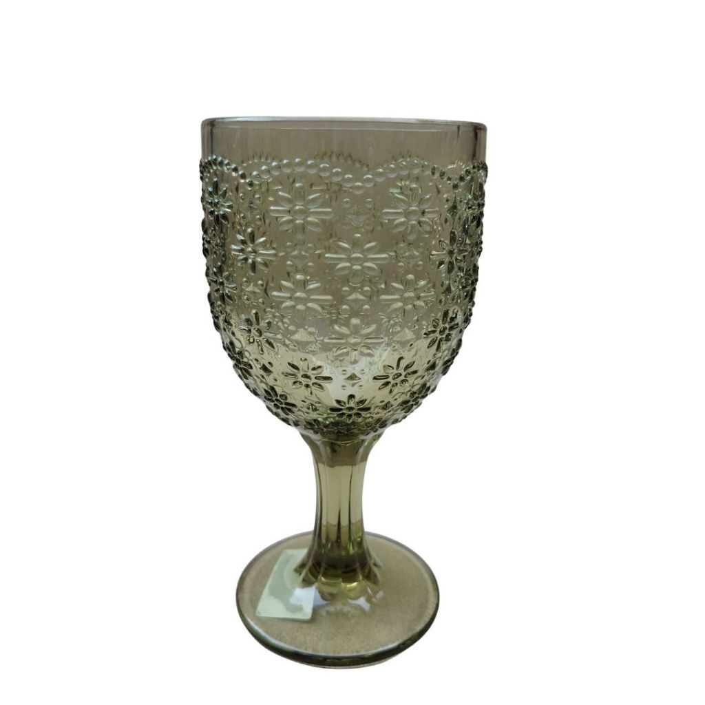 Muraditohome Iroh Moss Glassware Collection | Premium Vintage Embossed Floral Green Glass