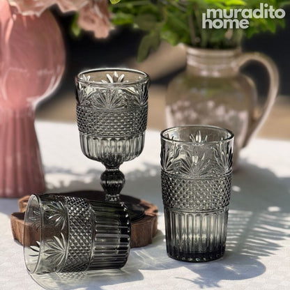Muraditohome Dorian Ash Glassware Collection | Premium Vintage Multi-Textured Smoke Grey Glass