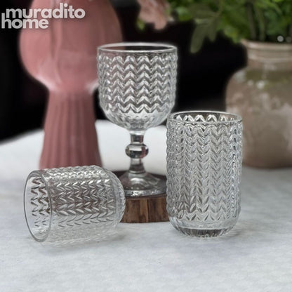 Muraditohome Zolia Clear Glassware Collection | Premium Vintage Wavy Chevron Transparent Glass